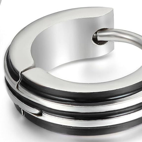 316L Surgical Steel Striped Blue/Black Men Women Hypoallergenic Hoop Earrings